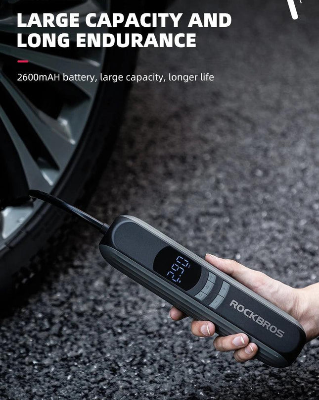 ROCKBROS Air Pump for Car Electric Bike Motorcycle 150PSI Type-C Tire Inflator Portable Air Compressor with LCD Digital Display