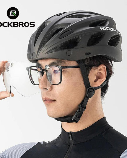 ROCKBROS Bike Helmet Lightweight Breathable Helmet PC+EPS with Photochromic Lens Wind-breaking Brim Safety Cycling Helmet