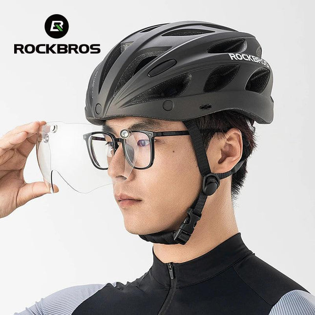 ROCKBROS Bike Helmet Lightweight Breathable Helmet PC+EPS with Photochromic Lens Wind-breaking Brim Safety Cycling Helmet