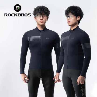 ROCKBROS Winter Cycling Jacket Warm Long Sleeves Top Riding Clothing Tight Reflective Logo Men's Cycling Jersey Profession Cloth