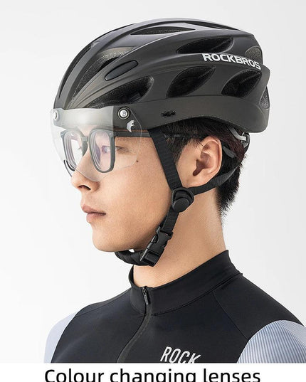 ROCKBROS Bike Helmet Lightweight Breathable Helmet PC+EPS with Photochromic Lens Wind-breaking Brim Safety Cycling Helmet