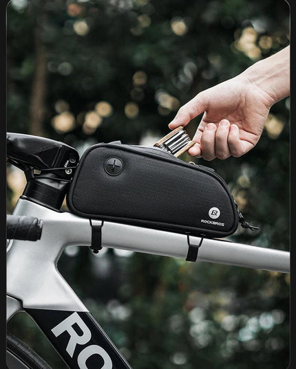 ROCKBROS Bicycle Bag 1.3L Portable Frame Front Tube Cycling Bag Waterproof MTB Road Bicycle Pannier Black With Headphone Jack