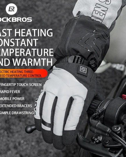 ROCKBROS Warm Heated Gloves Snowmobile Gloves With 3 Levels 4000mAh Rechargeable Battery Powered Electric Thermal Heat Glove