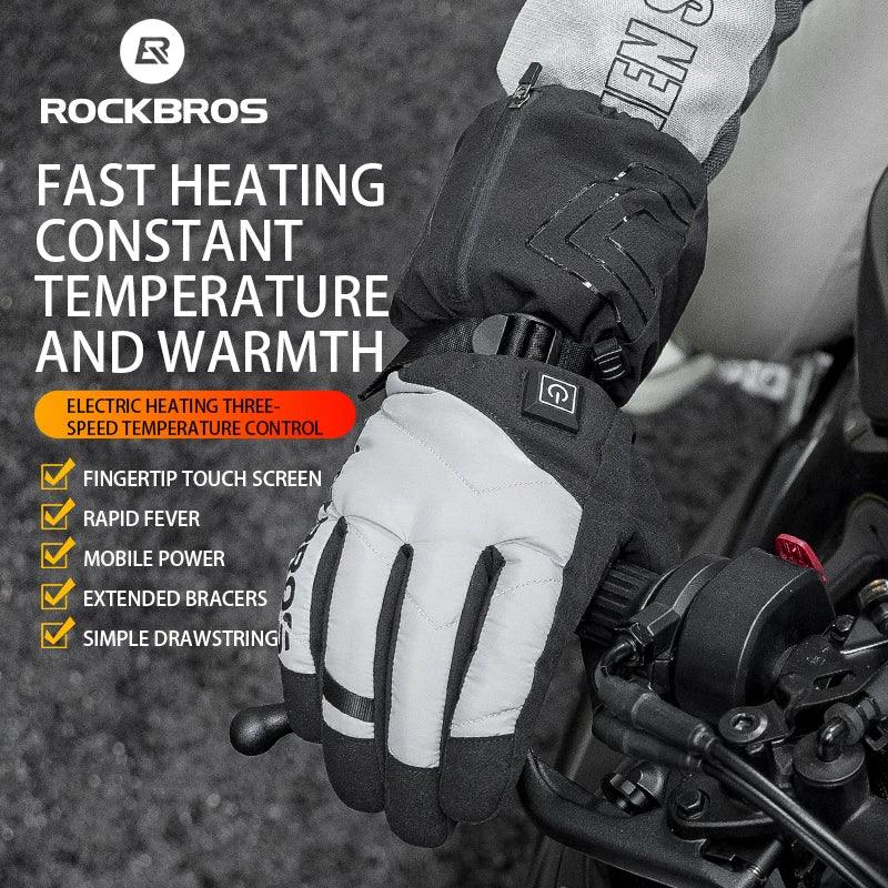 ROCKBROS Warm Heated Gloves Snowmobile Gloves With 3 Levels 4000mAh Rechargeable Battery Powered Electric Thermal Heat Glove