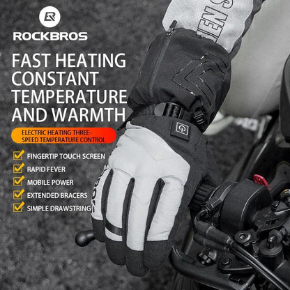 ROCKBROS Warm Heated Gloves Snowmobile Gloves With 3 Levels 4000mAh Rechargeable Battery Powered Electric Thermal Heat Glove