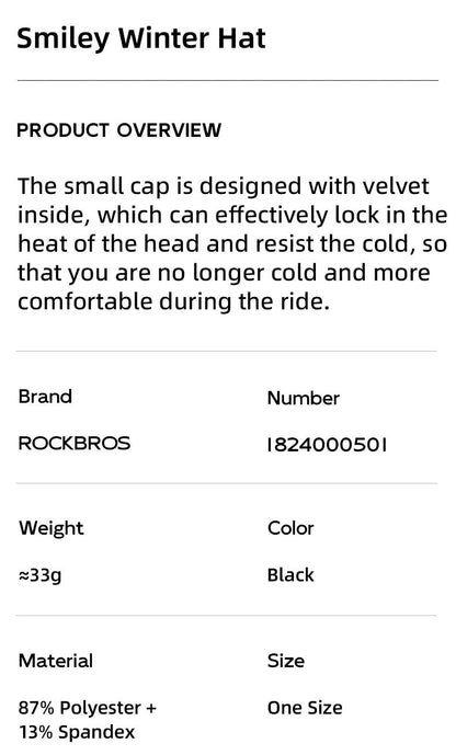 ROCKBROS Winter Cycling Cap Warmer Hat Windproof Thermal Cap Helmet Liner Men Women Outdoor Running MTB Road Bike Headwear Hat