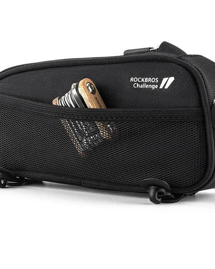 ROCKBROS Bicycle Bag 1.3L Portable Frame Front Tube Cycling Bag Waterproof MTB Road Bicycle Pannier Black With Headphone Jack