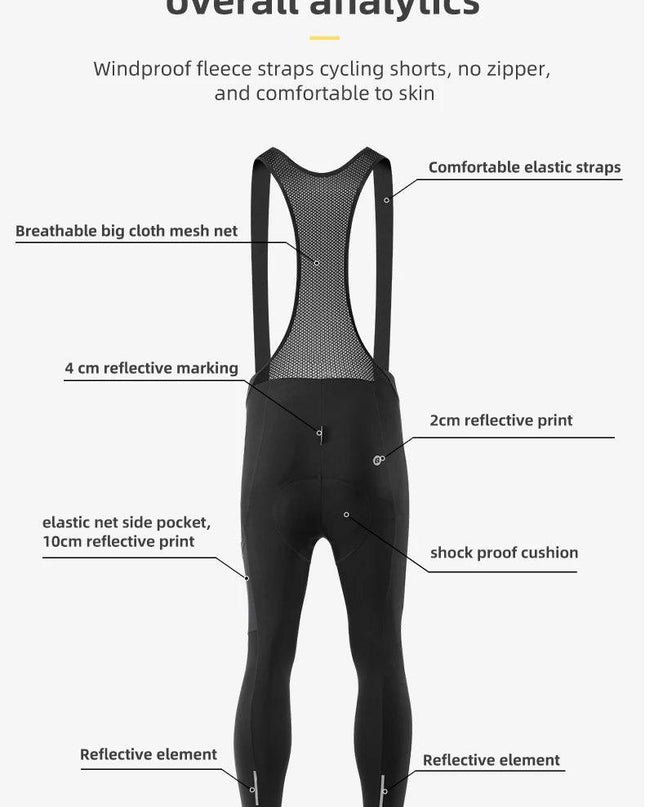 ROCKBROS Men's Cycling Straps Trousers Seamless Women Autumn Warm Breathable Bicycle Clothes Side Pocket Pad Road Bike Bib Pants