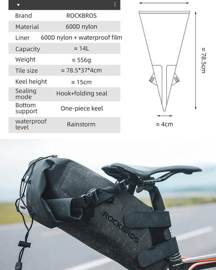 ROCKBROS Bike Bag Waterproof Reflective 10L Large Capacity Saddle Bag Cycling Foldable Tail Rear Bag MTB Road Trunk Bicycle Bag