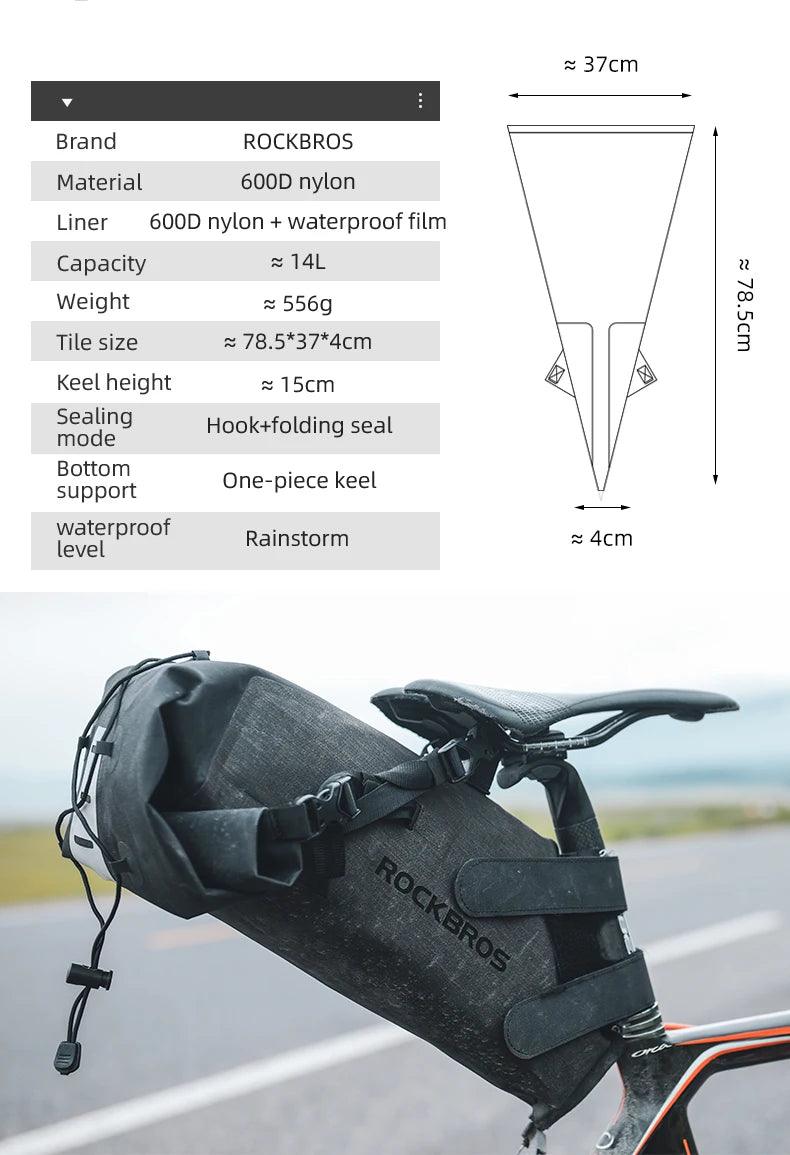 ROCKBROS Bike Bag Waterproof Reflective 10L Large Capacity Saddle Bag Cycling Foldable Tail Rear Bag MTB Road Trunk Bicycle Bag