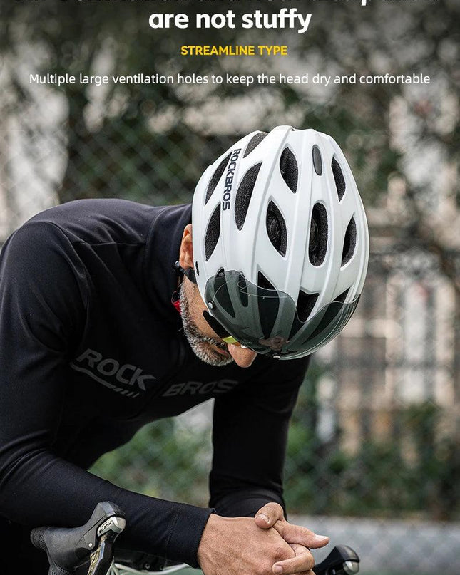 ROCKBROS Bicycle Helmet Men EPS Integrally-molded Breathable Cycling Helmet Men Women Goggles Lens Aero MTB Road Bike Helmet