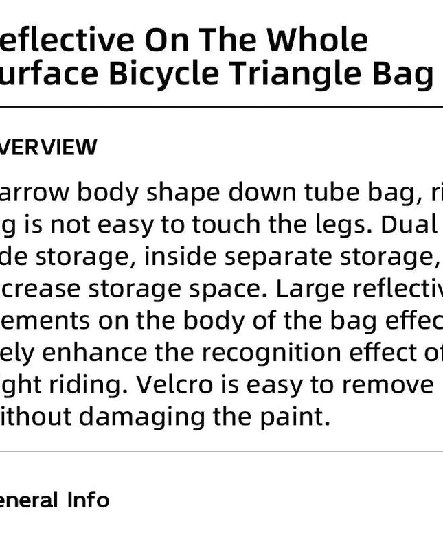 ROCKBROS Bicycle Bag Portable Triangle Bag Reflective Bike Tube Bag Cycling Frame Bag Outdoor Sports Bike Pannier Accessories