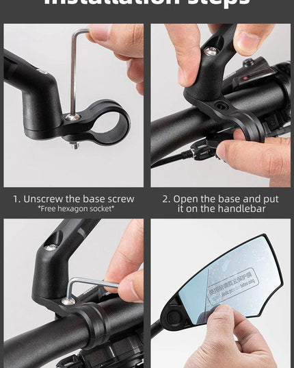 ROCKBROS Bicycle Rearview Mirror Universal Wide-Range 360° Adjustable Mirror For Mountain Road Bike Motorcycle Scooter Safety