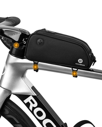 ROCKBROS Bicycle Bag 1.3L Portable Frame Front Tube Cycling Bag Waterproof MTB Road Bicycle Pannier Black With Headphone Jack