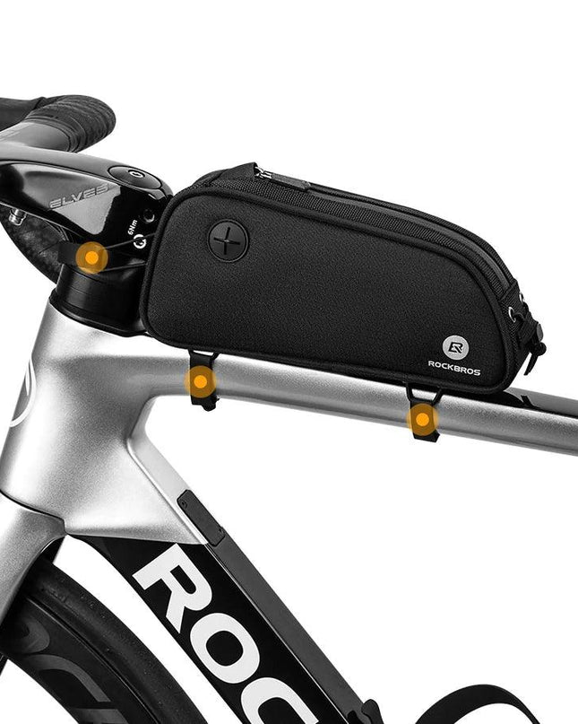 ROCKBROS Bicycle Bag 1.3L Portable Frame Front Tube Cycling Bag Waterproof MTB Road Bicycle Pannier Black With Headphone Jack