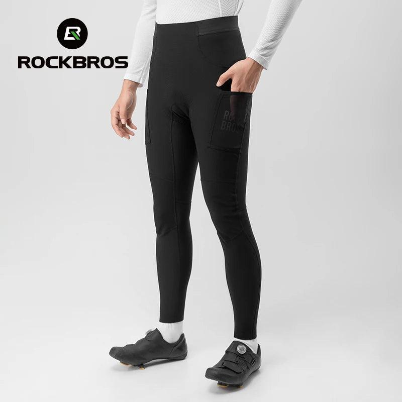 ROCKBROS Cycling Trousers With Italian Trouser Pad Long Tights Reflective Leggings Winter Fleece Thermal Anti Slip Pants 0-10°