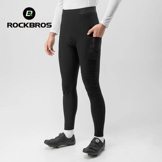 ROCKBROS Cycling Trousers With Italian Trouser Pad Long Tights Reflective Leggings Winter Fleece Thermal Anti Slip Pants 0-10°