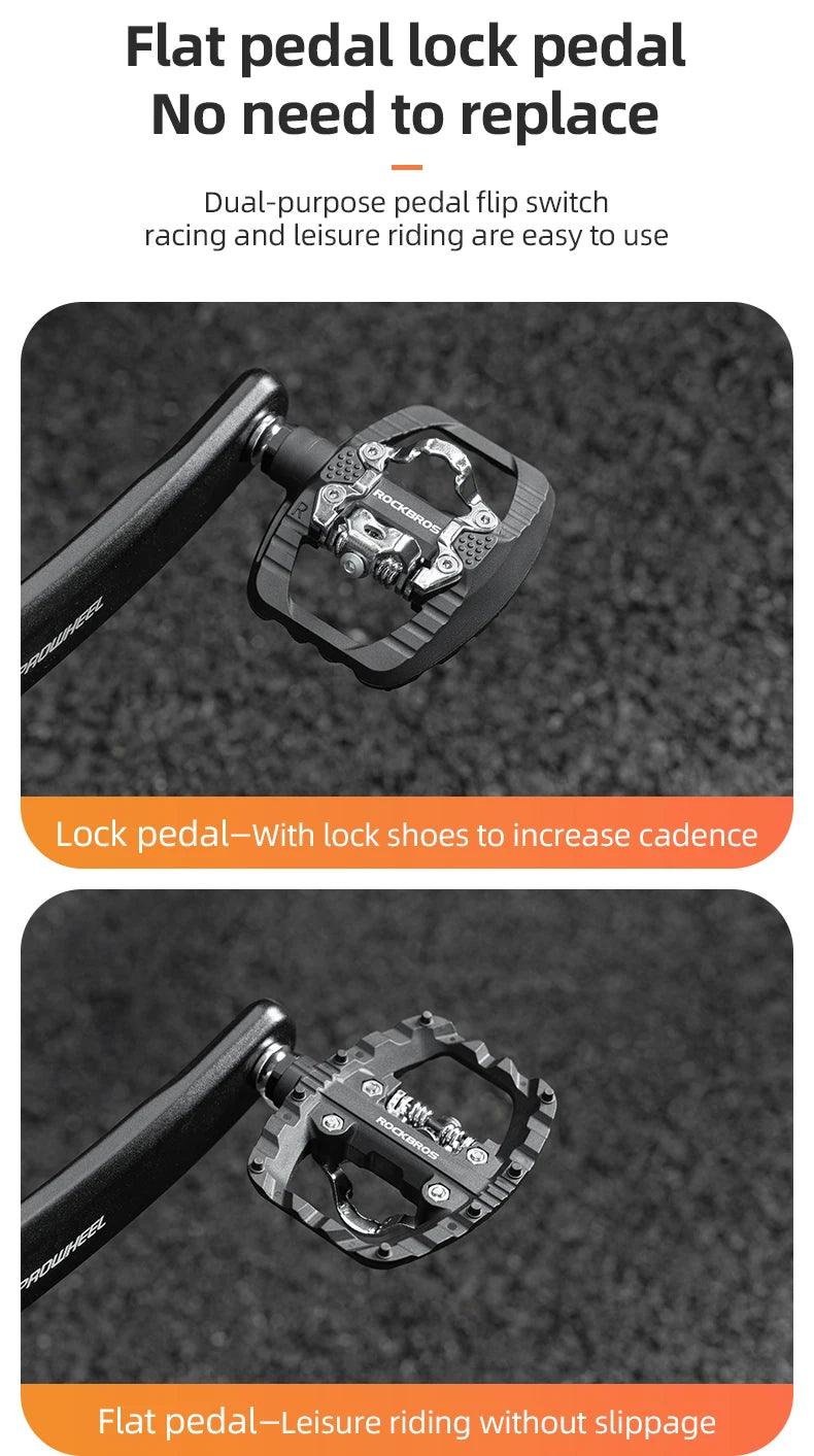 ROCKBROS MTB Bicycle Pedals 2 In 1 Flat/Lock Pedal Mountain Bike Non-Slip Labor Saving Nylon Pedals Waterproof Sealed Bearing