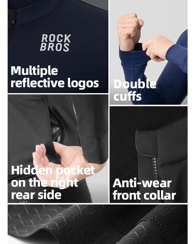 ROCKBROS Winter Cycling Jacket Fleece Warm Winter Thickened Long Sleeved Trousers Suit Cycling Outdoor Sportswear Ciclismo