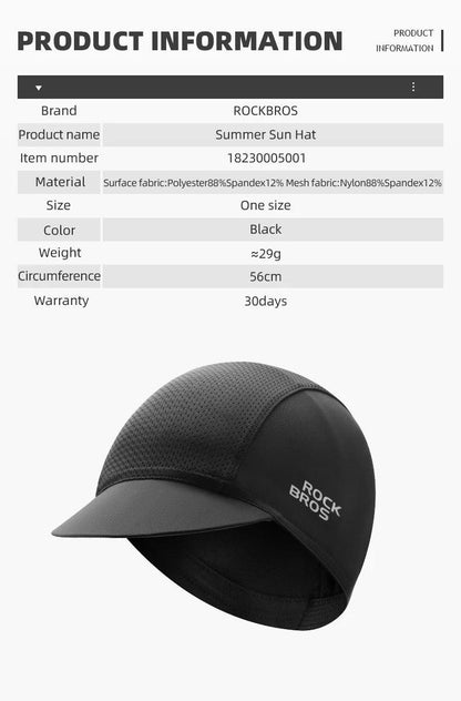 ROCKBROS Cycling Caps Polyester Bicycle Quick Dry Sports Hats Summer UV Protection Bike Balaclava Unisex Size Breathable Hat