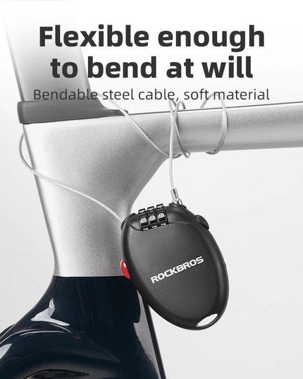 ROCKBROS Bicycle Lock Anti-theft Portable Lightweight 3-Digit Password Cable Lock Helmet Lock Chain Backpack Bike Accessories