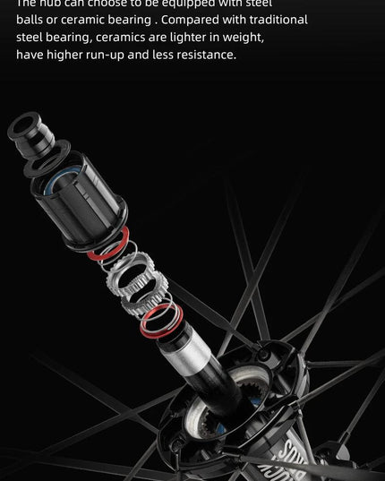 ROCKBROS Carbon Bicycle Wheelset 38mm 55mm Wheel Tubeless Clincher Tires Cycling Wheel Set Road Bike Steel Ball/Ceramic Peilin