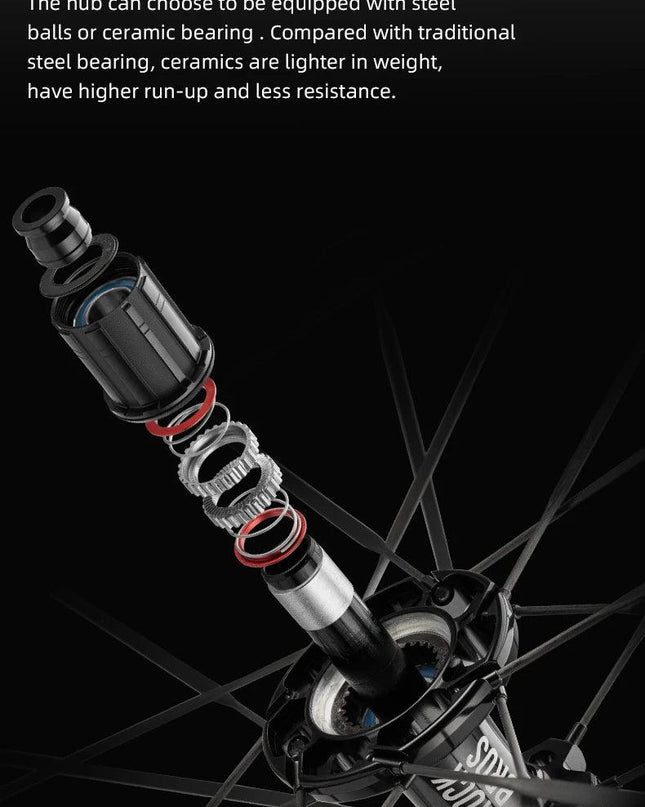 ROCKBROS Carbon Bicycle Wheelset 38mm 55mm Wheel Tubeless Clincher Tires Cycling Wheel Set Road Bike Steel Ball/Ceramic Peilin