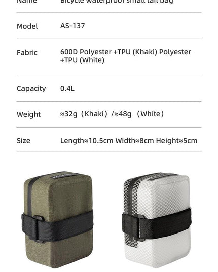 ROCKBROS Bicycle Tail Bag 0.4LMini Saddle Bag Lightweight Waterproof MTB Road Bike Tail Bag Portable Wear-resistant Cycling Gear
