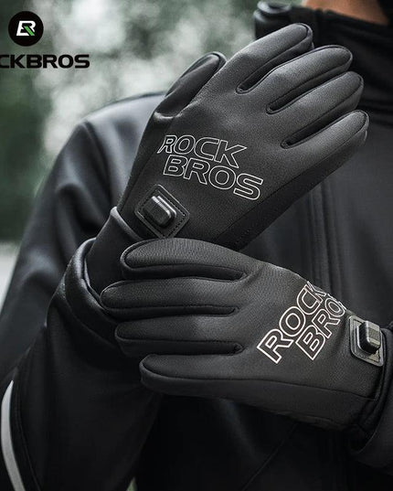 ROCKBROS Heated Gloves USB Rechargeable Touch screen Fingertips Large Heating Area Skiing Gloves Winter Warm Windproof Gloves