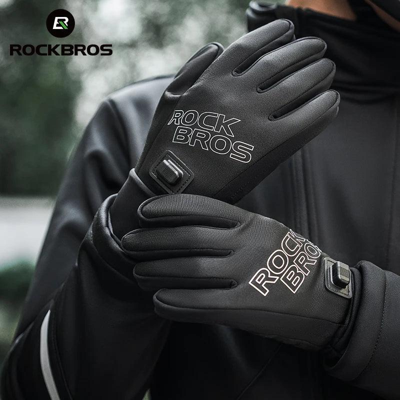 ROCKBROS Heated Gloves USB Rechargeable Touch screen Fingertips Large Heating Area Skiing Gloves Winter Warm Windproof Gloves