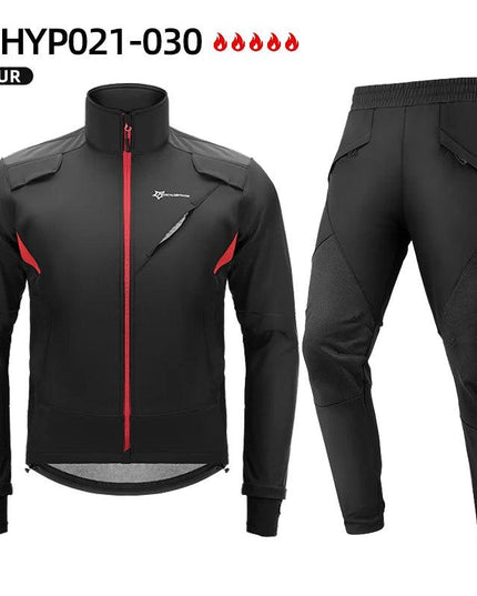 ROCKBROS Cycling Clothing Set Winter Windproof Reflective Cycling Jersey Thermal Fleece Pants Rainproof Set Men Women Sportswear