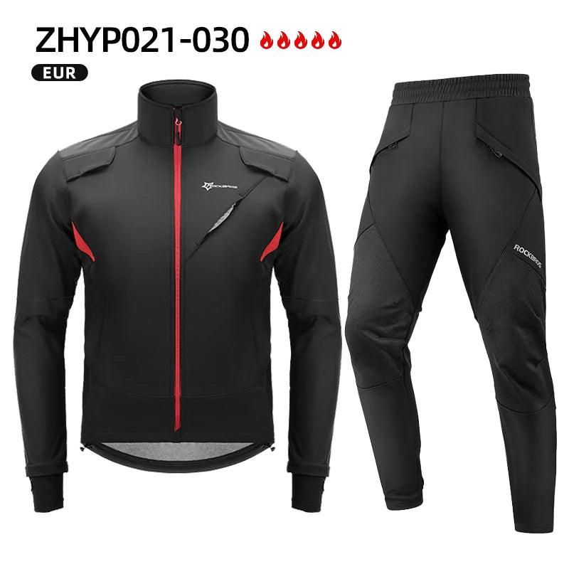 ROCKBROS Cycling Clothing Set Winter Windproof Reflective Cycling Jersey Thermal Fleece Pants Rainproof Set Men Women Sportswear