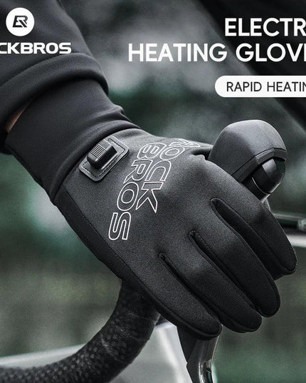 ROCKBROS Heated Gloves USB Rechargeable Touch screen Fingertips Large Heating Area Skiing Gloves Winter Warm Windproof Gloves
