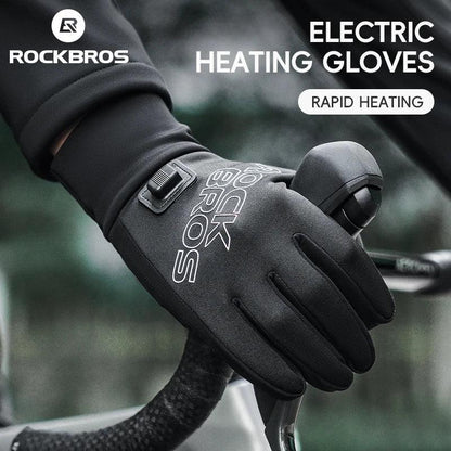 ROCKBROS Heated Gloves USB Rechargeable Touch screen Fingertips Large Heating Area Skiing Gloves Winter Warm Windproof Gloves