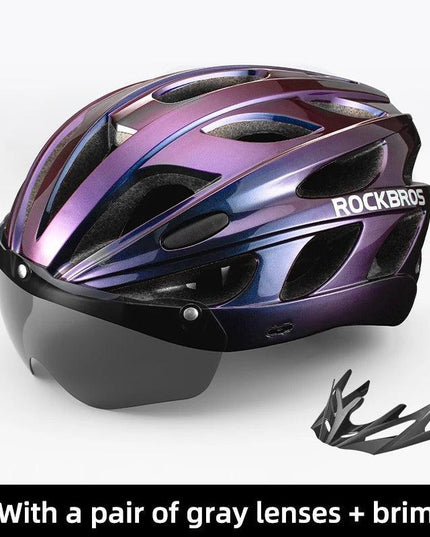 ROCKBROS Bicycle Helmet Men EPS Integrally-molded Breathable Cycling Helmet Men Women Goggles Lens Aero MTB Road Bike Helmet