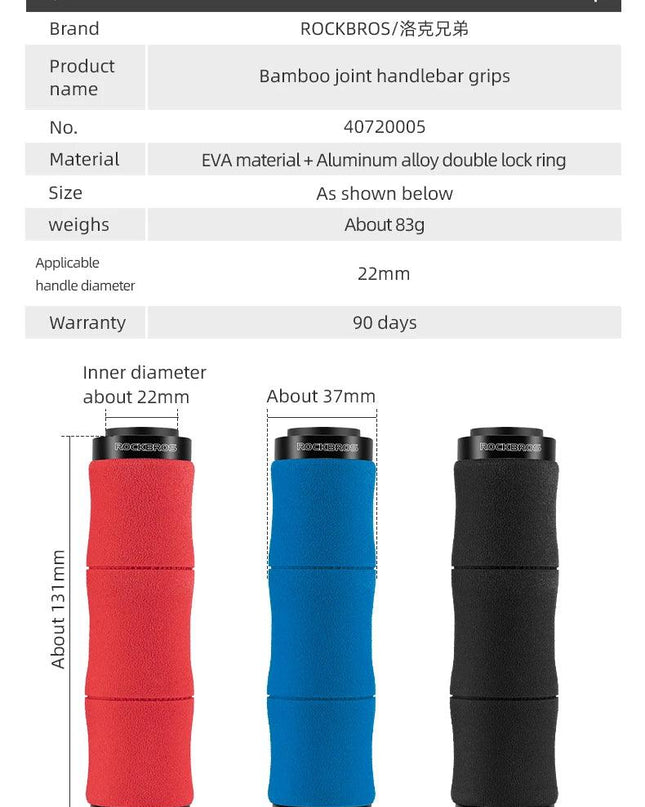 ROCKBROS Bamboo Joint Handlebar Grips EVA MTB Bike With Dust Plug Soft Ultralight Bicycle Handle Alloy Cycling Accessories