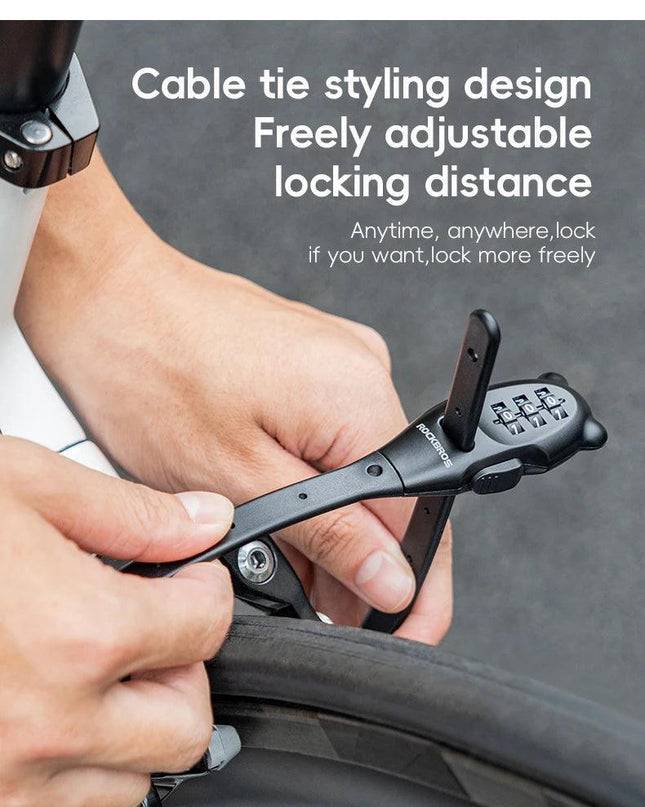 ROCKBROS Portable Bicycle Lock Cable Tie Zinc Alloy Lock Helmet Password Lock Anti-Theft Safety Freely Adjustable Rope Lock