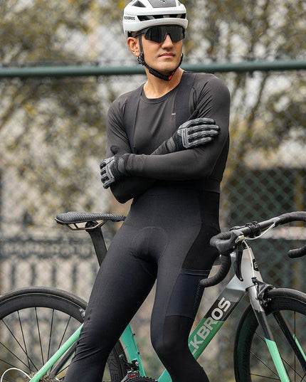 ROCKBROS Men's Cycling Straps Trousers Seamless Women Autumn Warm Breathable Bicycle Clothes Side Pocket Pad Road Bike Bib Pants