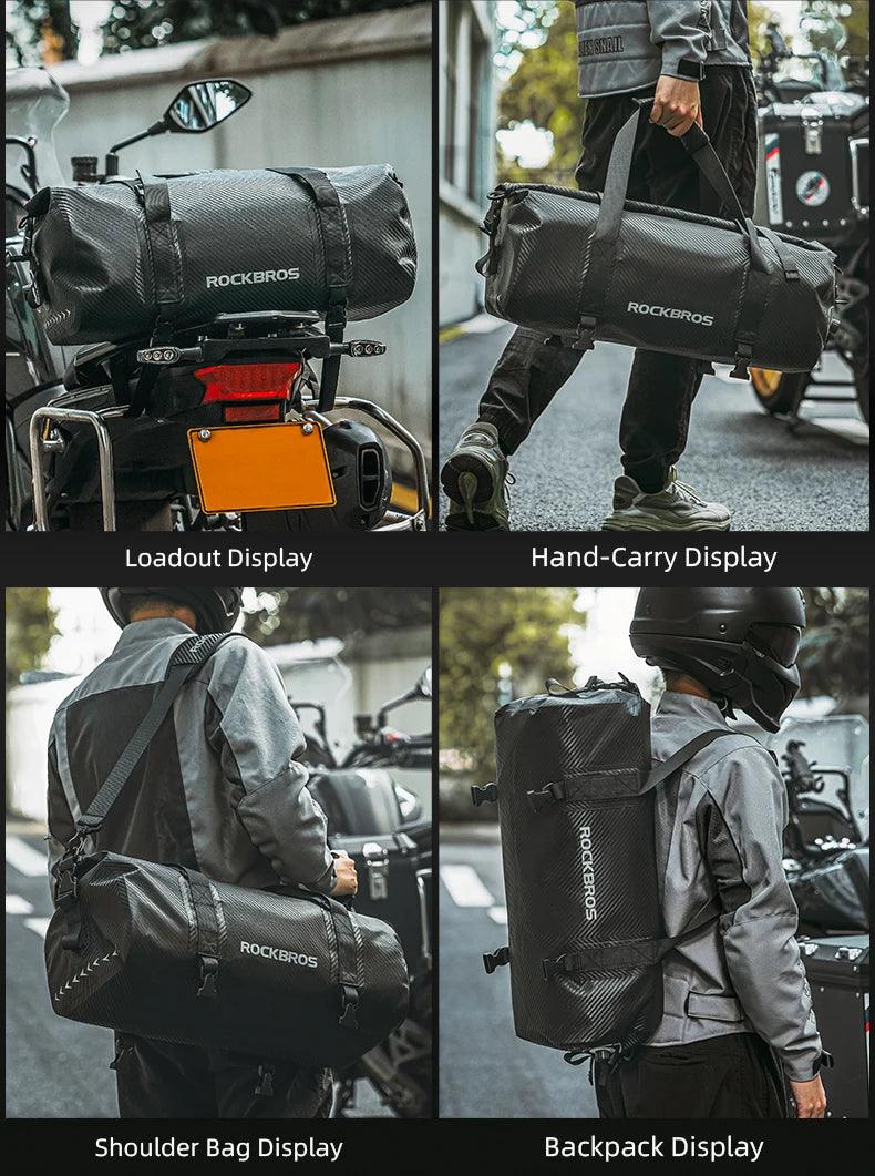 ROCKBROS Waterproof Motorcycle Pannier PVC 20L-60L Tail Bag Travel  Rear Seat Luggage Bag Multiple Carry Motorcycle AccessorIes