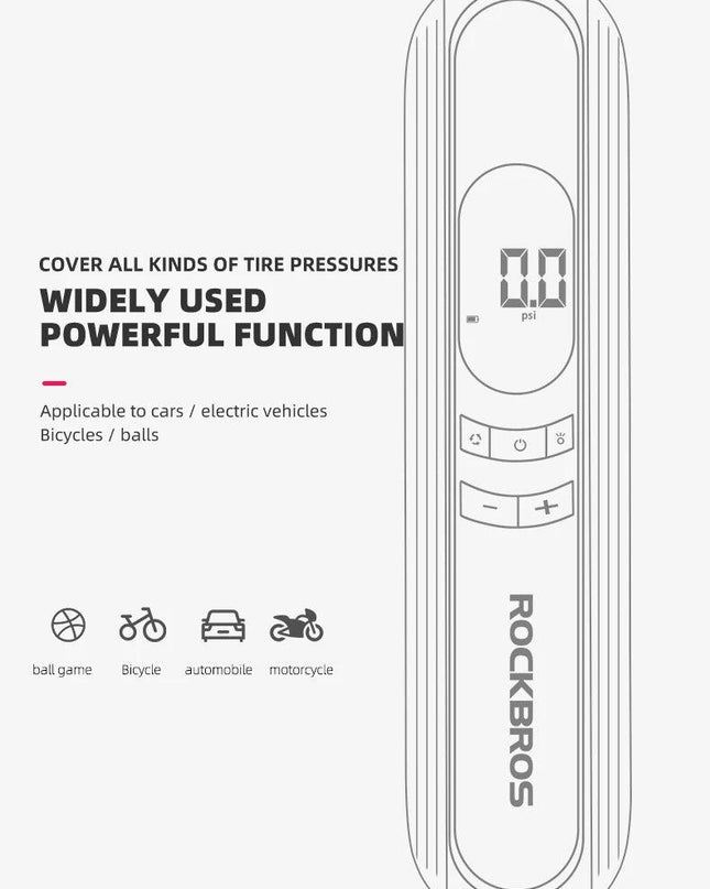 ROCKBROS Air Pump for Car Electric Bike Motorcycle 150PSI Type-C Tire Inflator Portable Air Compressor with LCD Digital Display