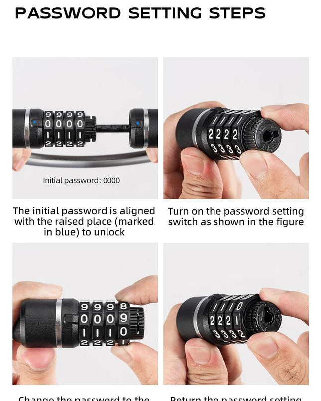 ROCKBROS Portable Bicycle Steel Cable Lock 4-Digit Password PVC Waterproof Dustproof Bike Lock Safety Lock MTB Road Accessories