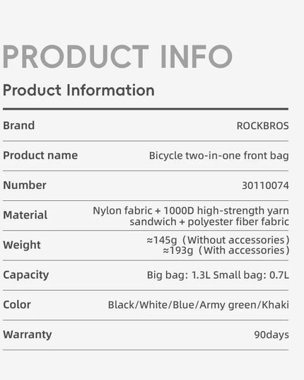 ROCKBROS Multifunctional Bike Bag Windproof Detachable Bag Large Capacity Pannier As Front Bag Tail Bag Cycling Accessories
