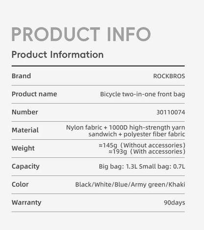 ROCKBROS Multifunctional Bike Bag Windproof Detachable Bag Large Capacity Pannier As Front Bag Tail Bag Cycling Accessories