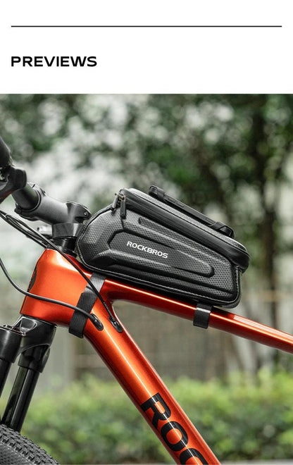 ROCKBROS Bike Bag Front Handlebar Bag Hard Shell 360° Cell Phone Holder With Touch Screen Waterproof Front Frame Cycling Bag