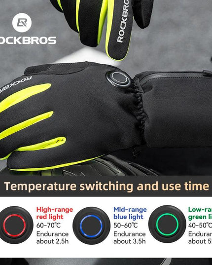 ROCKBROS Warm Heating Gloves Cycling Electric Heating Gloves Intelligent Sensing Winter Thermal Ski Long Glove Type-C charging