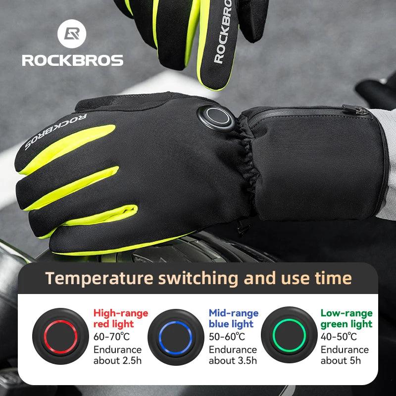 ROCKBROS Warm Heating Gloves Cycling Electric Heating Gloves Intelligent Sensing Winter Thermal Ski Long Glove Type-C charging