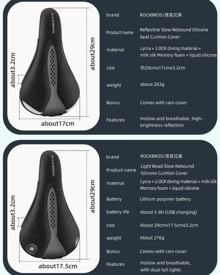 ROCKBROS Bicycle Saddle Cover MTB  With Rear Light Road Bike Seat Saddle Breathable Comfortable Cushion Cycling Saddle Cover
