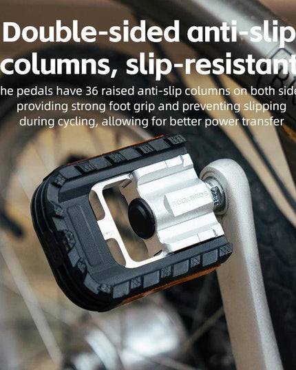ROCKBROS Bicycle Pedals Foldable MTB Pedal Aluminum Anti-slip Foldable Pedals Cycling Self-lubricating Bearings Reflective Pedal