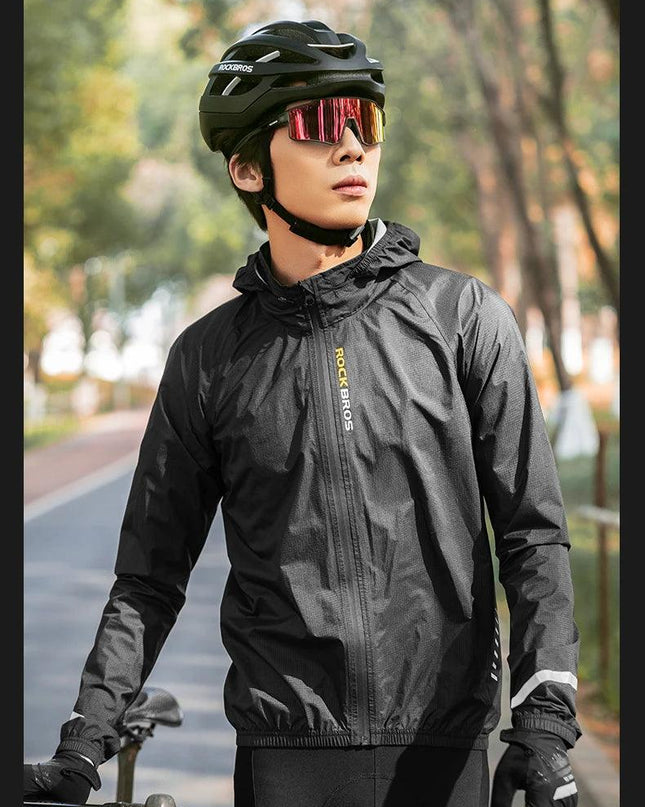 ROCKBROS Raincoat Cycling Waterproof Jacket Lightweight Motorcycle Rain Coat Breathable Reflective Hooded Outdoor Windbreaker