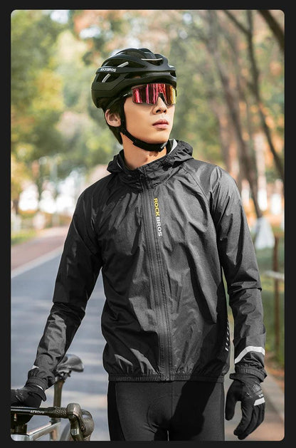 ROCKBROS Raincoat Cycling Waterproof Jacket Lightweight Motorcycle Rain Coat Breathable Reflective Hooded Outdoor Windbreaker